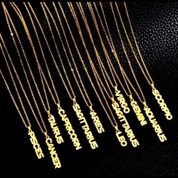 Gold Personality Zodiac vertical Necklaces, Horoscope pendants Star sign - Picture 2 of 3